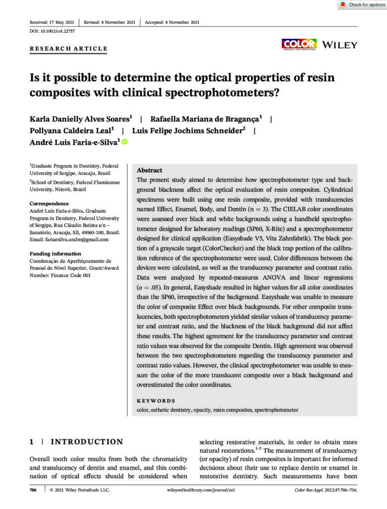 thumbnail of Color Research Application – 2021 – Soares – Is it possible to determine the optical properties of resin composites with